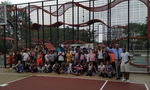 Representative Sánchez with youth at Bromley-Heath
